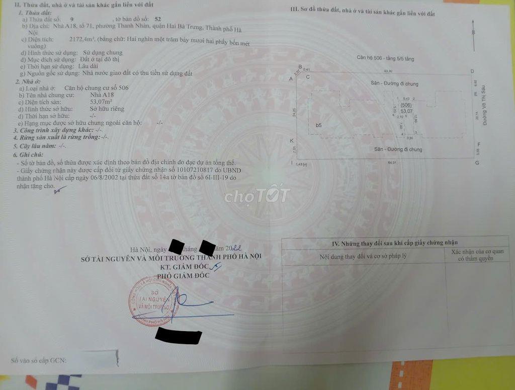 Căn hộ tập thể sổ đỏ diện tích lớn 53 m² – Tiềm năng đầu tư cao