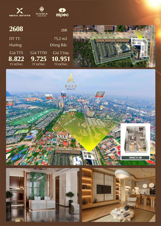 Căn hộ 2 phòng ngủ diện tích 75,2m2 tại iconia lakeside view hồ công viên phùng khoang
