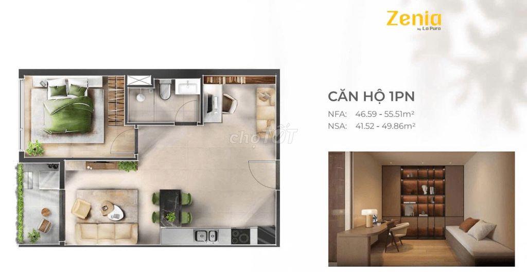 Chính chủ cần sang nhượng căn hộ 1PN+1 - Tháp Zenia 2 tầng trung