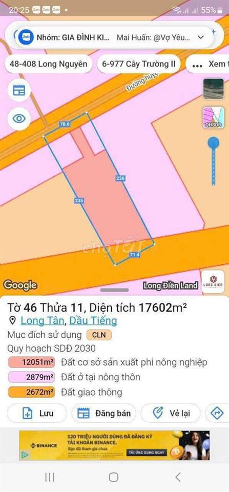 Đất QH SKC sản xuất kinh doanh S 1,4ha giá 15 tỷ. ĐT-749D Long Tân