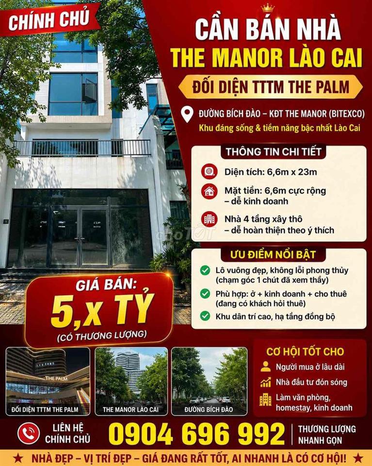 Bán Nhà Xây Thô 4 Tầng đường Bích Đào khu đô thị The Manor Lào Cai