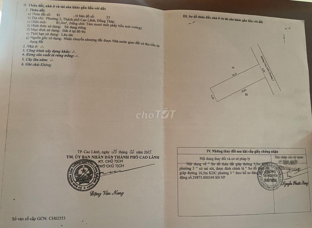 Đất mặt tiền Ngô Thì Nhậm, Cao Lãnh
