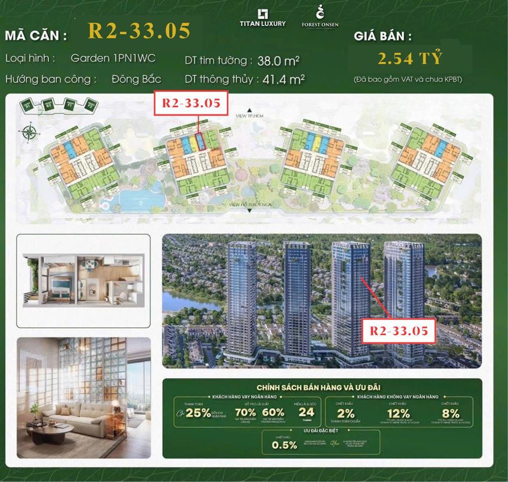 Chỉ 635 triệu vốn tự có sở hữu ngay căn hộ onsen có ban công 41,4 m2