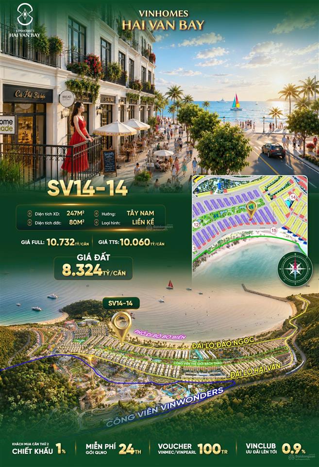 8,3 tỷ (tiền đất) sở hữu căn 4 tầng cách biển 100m tại dự án vin hải vân bay