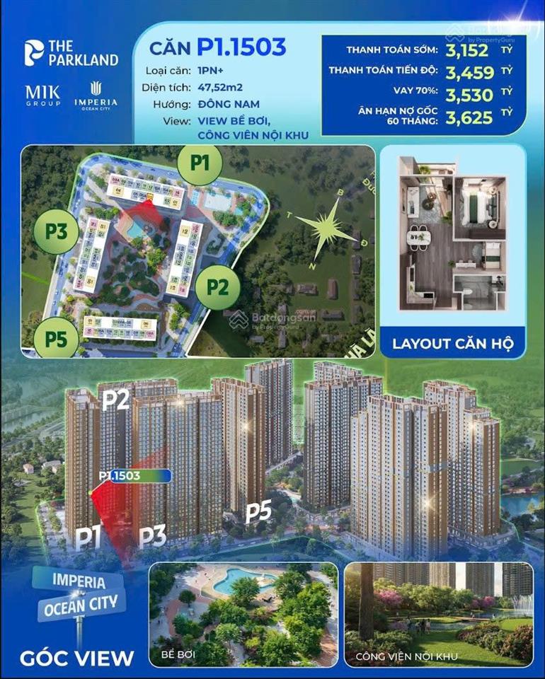 Căn 1pn + tại the park land, kđt vinhomes ocean park, nghĩa trụ. hưng yên