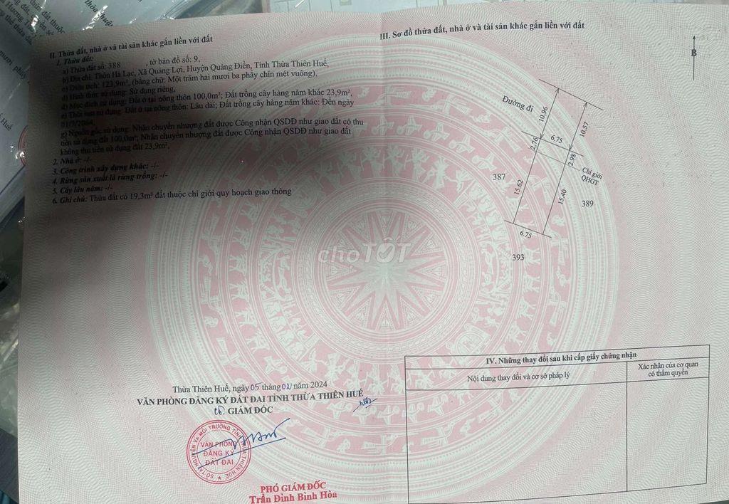 Đất Giá Rẻ Tại Xã Đan Điền, Hà Lạc Cũ. tp Huế