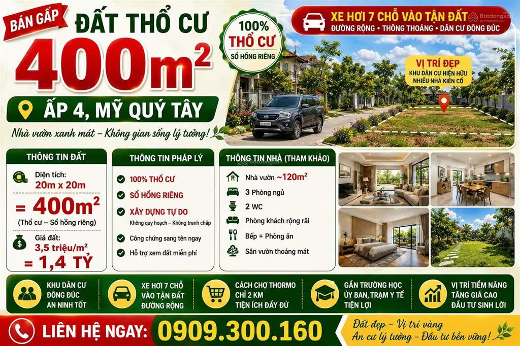 Bán đất mỹ quý tây 400m thổ cư toàn bộ