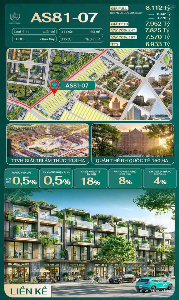Bán biệt thự tại vinhomes saigon park hóc môn 6,933 tỷ, 60m2, view đẹp