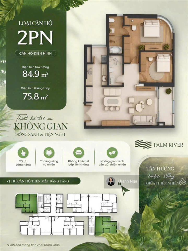 Căn 2pn palm river, khu compound cao cấp chuẩn sống nghỉ dưỡng ngay trung tâm sg. ưu đãi đến 16,5%