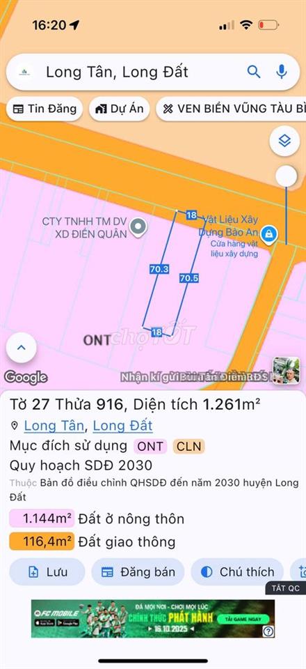 BẤN ĐẤT MẶT TIỀN LONG TÂN ĐẤT ĐỎ BÀ RỊA VŨNG TÀU