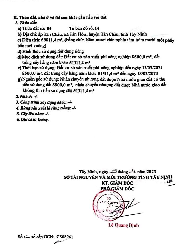 Bán kho, nhà xưởng tại xã tân hòa, huyện tân châu, tây ninh, 76 tỷ, 59811.4 m2, giá ưu đãi