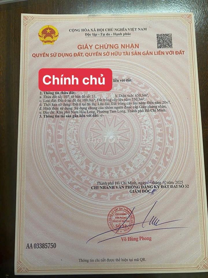 [CHÍNH CHỦ] BÁN ĐẤT MẶT TIỀN QL 52 Hòa Long