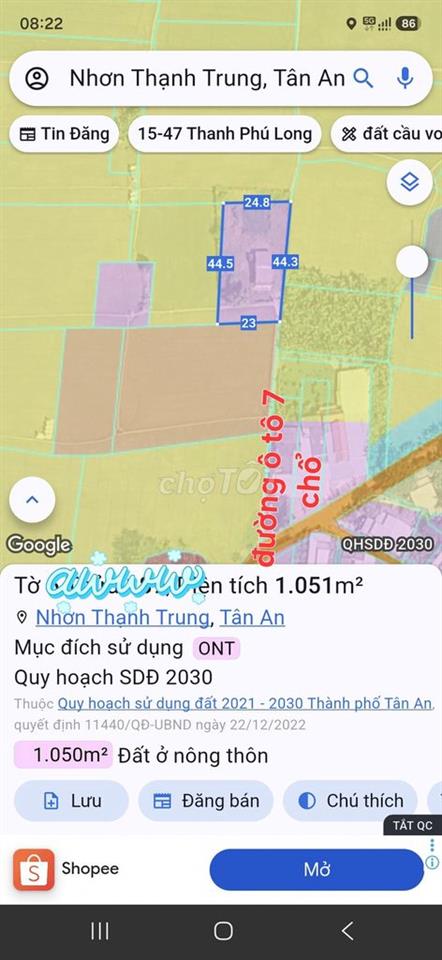 Bán 1.051m2 thổ + nhà c4, đường ôtô 7 chổ, gần tuyến tránh Tân An, LA