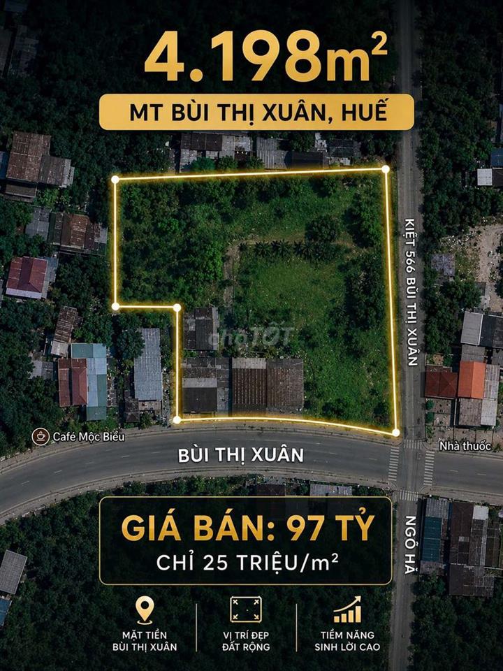 4.198M² MẶT TIỀN BÙI THỊ XUÂN, HUẾ – GIÁ CHỈ 25 TRIỆU/M2 TỶ