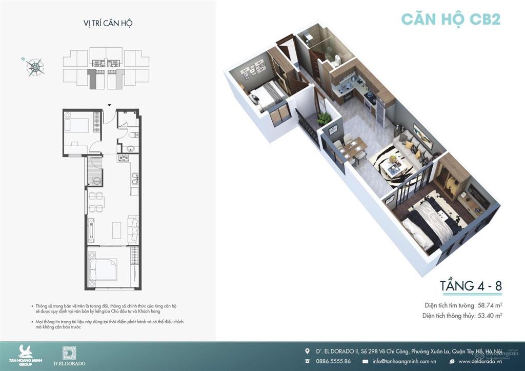 Bán căn hộ tại d’. el dorado, dt 53m2 thông thủy, 2pn, 1wc, full nội thất, view thoáng, nhà mới