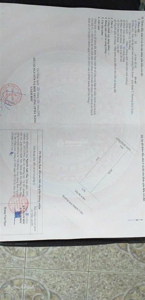 Chủ gởi bán đất đường 7,5m bích khê hòa xuân đà nẵng 100m2 hướng đông nam, view trường học