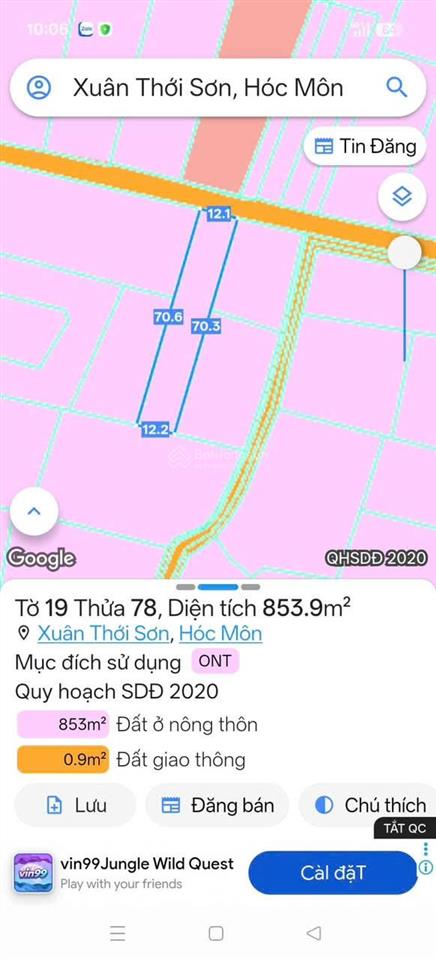 Bán lô đất 829m2 mặt tiền đường trương thị như hóc môn
