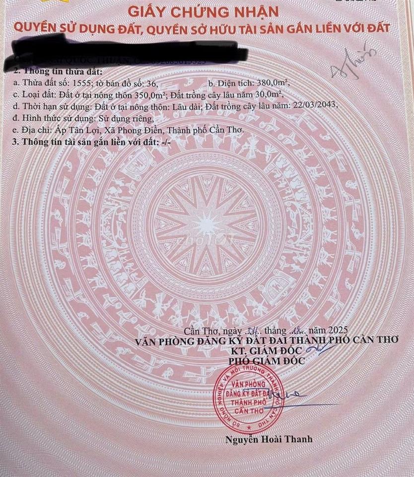 BÁN ĐẤT THỔ CƯ PHONG ĐIỀN CẦN THƠ – G..I..Á TỐT 1 TỶ 600 TRIỆU