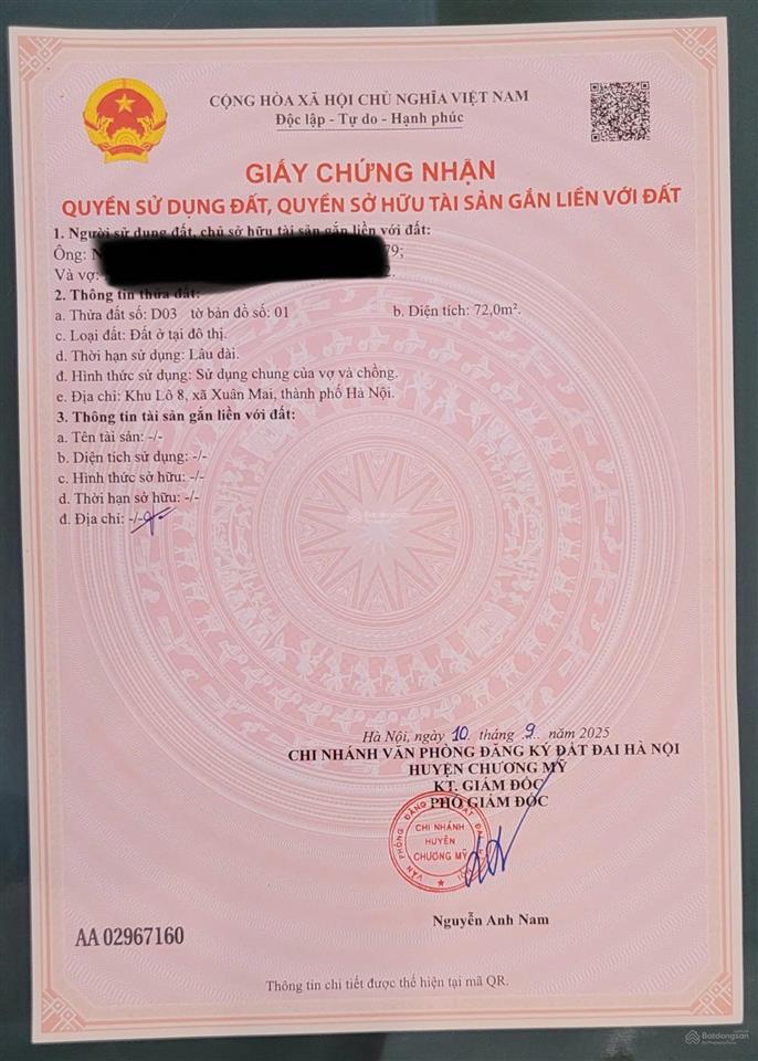 Bán lô đất siêu đẹp rộng 72m2, mặt tiền 6m tại khu lô 8, xuân mai, hà nội