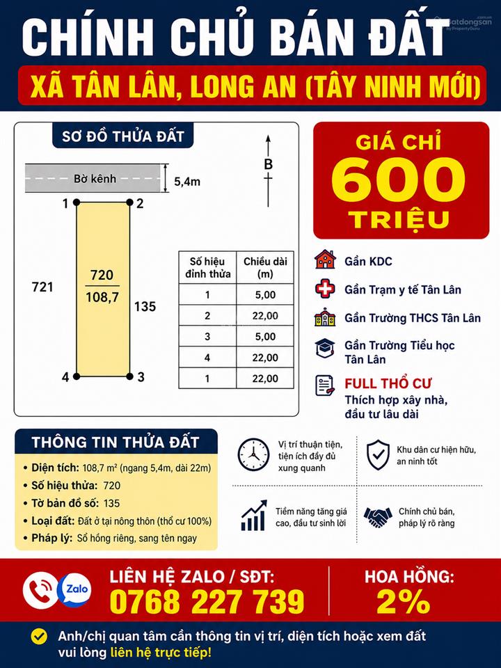 Chính chủ cần bán đất mặt tiền kênh 19 tháng 5