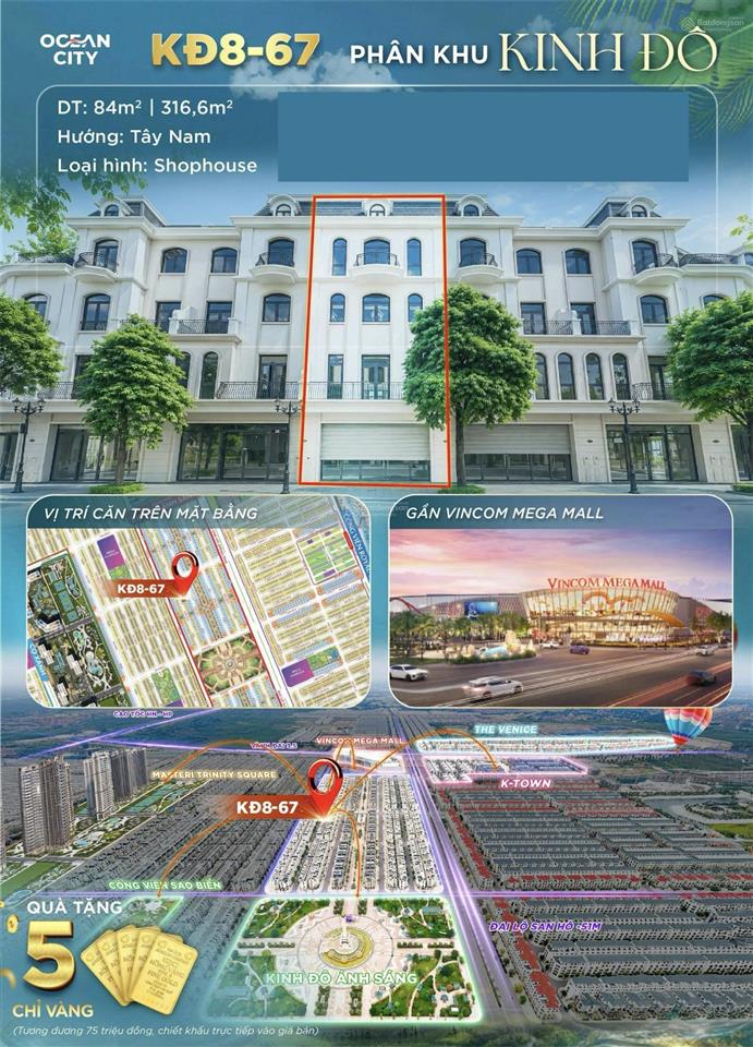Bán shophouse kinh đô vinhomes ocean park 2, 13 tỷ vnd, 84 m2, hướng mát