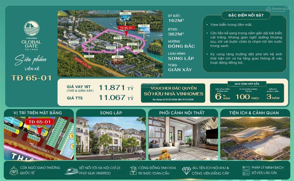 Bán bt song lập đẹp xuất sắc tại vinhomes global gate hạ long, 11 tỷ, 162m2, chưa áp voucher