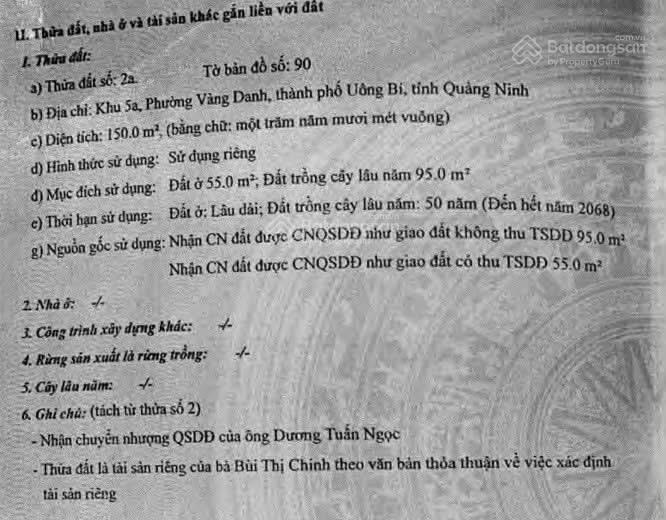 Thửa đất 2a, tờ bản đồ số 90, khu 5a, vàng danh, uông bí, quảng ninh