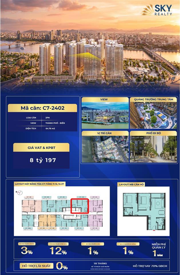 Căn 2pn capital square đà nẵng, view biển mỹ khê, giá gốc cđt, ck 12% tts