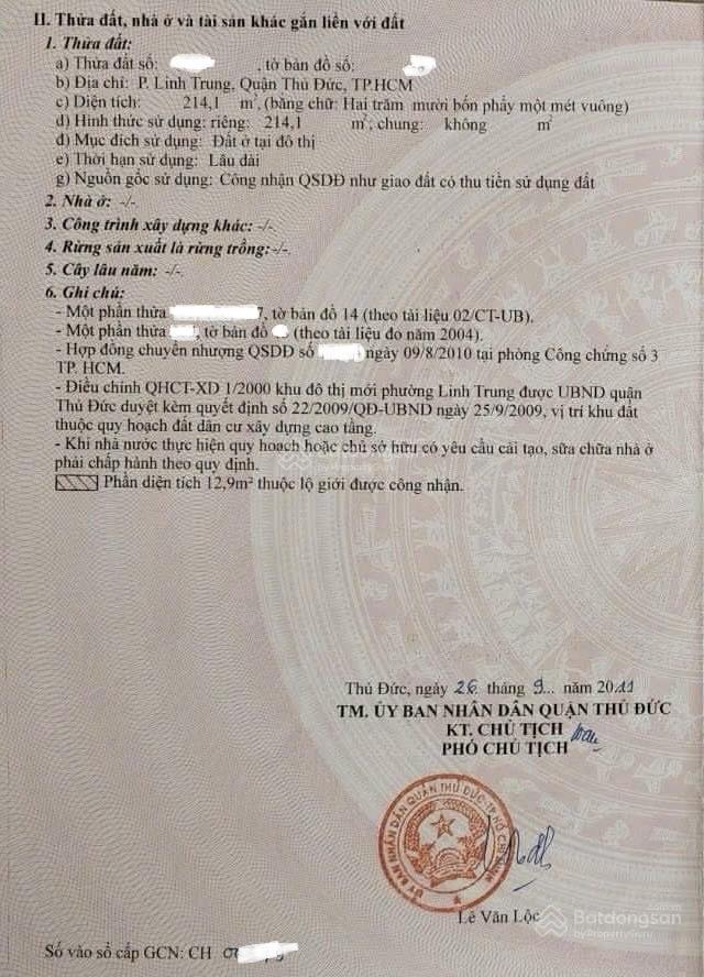 Đất linh trung 214m ngang 7m giá 9.3 tỷ bank định giá 20 tỷ, bán 9.3 tỷ, cơ hội giá tốt