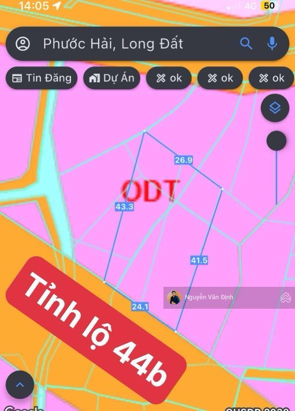 Phước hải1000m2có 24m mặt tiền tỉnh lộ 44bnở hậu 26m 120m2 thổ cư sổ sẵn công chứng giá 7tỷ