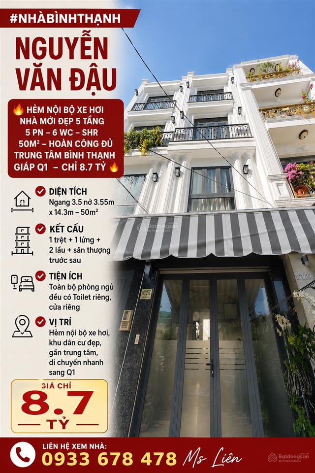 Bán nhà riêng tại nguyễn văn đậu, giá cực chất 8,7 tỷ, 50m2, 5pn, 6wc
