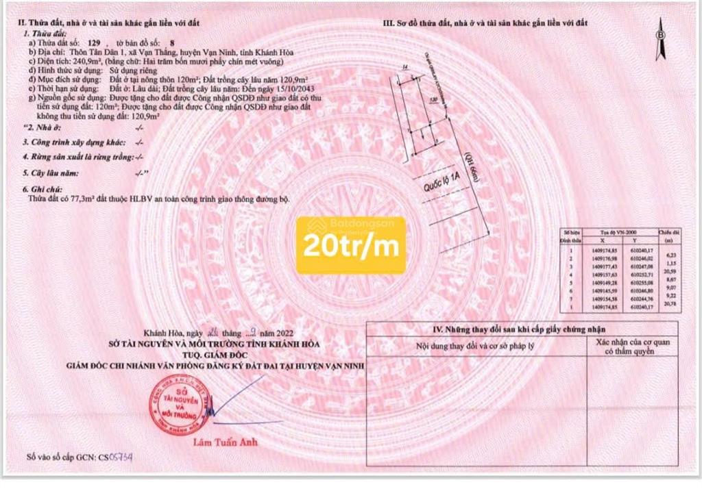Bán đất thôn tân dân 1 diện tích 240,9m2 ngang 9m giá đầu tư