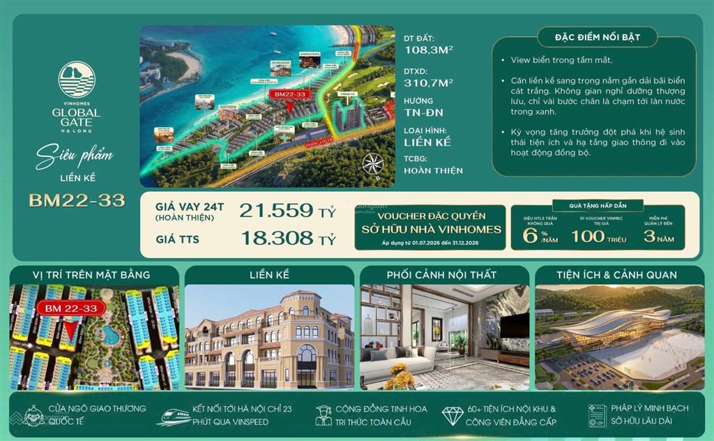 Bán biệt thự tại vinhomes global gate hạ long, hoàn thiện gần vườn hoa và đường lớn, căn góc