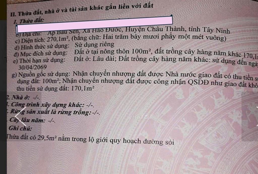 HOT HOT – CHÍNH CHỦ CẦN BÁN ĐẤT VỊ TRÍ ĐẸP TẠI Xã Hảo Đước, huyện Châu Thành, tỉnh Tây