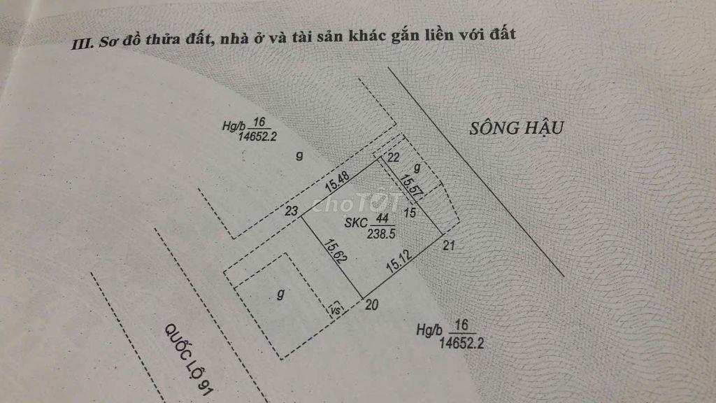 Bán đất 238m2 View đẹp ngay Quốc lộ 91, giáp sông Hậu tại An Giang