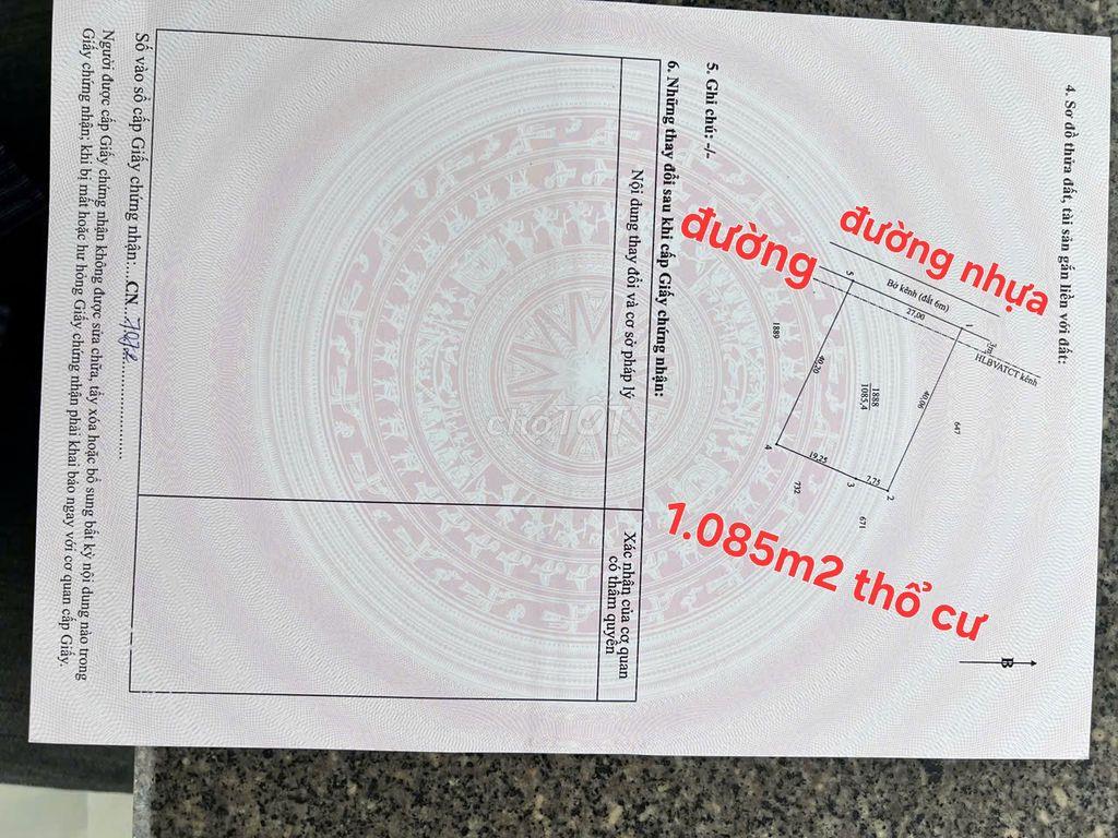 Bán 1.100m2 thổ cư, MT đường bờ kênh nhựa, Bình Thành mới, Đức Huệ, LA
