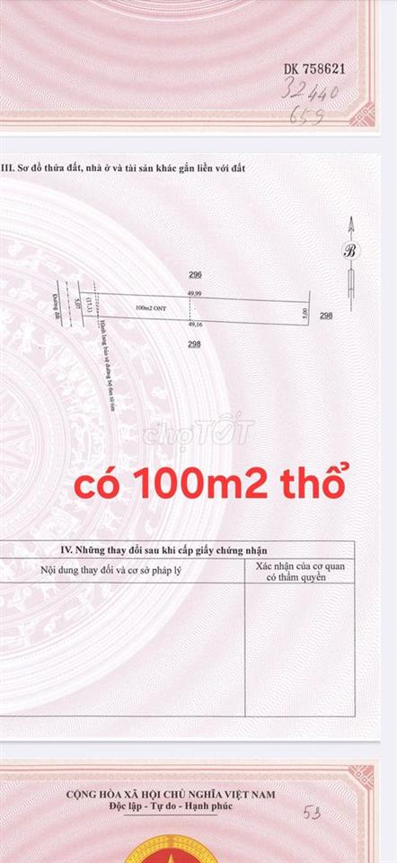 25 lô đất = 1,7ha, mổi lô có 100m2 T cư, Thiện Hưng, Bù Đốp, B Phước