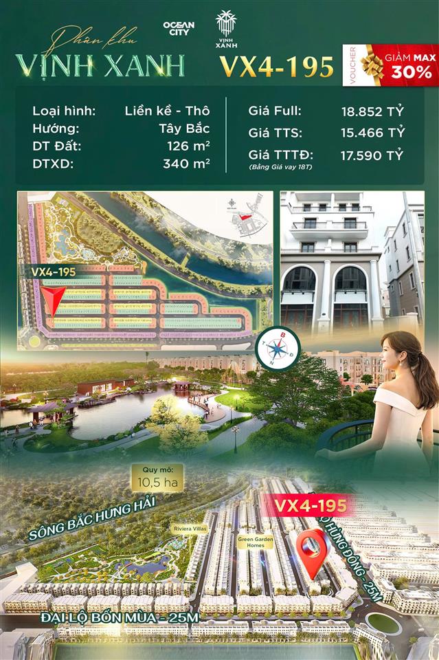 BÁN NHÀ LIỀN KỀ VỊNH XANH- VHOCP3: [126M2- 5 TẦNG- 15.4 TỶ]