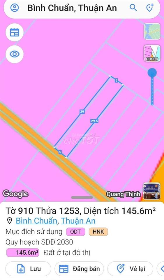Bán Đất tại Đường Bình Chuẩn 34, 145,5m2 (80m2 thổ cư) siêu hot
