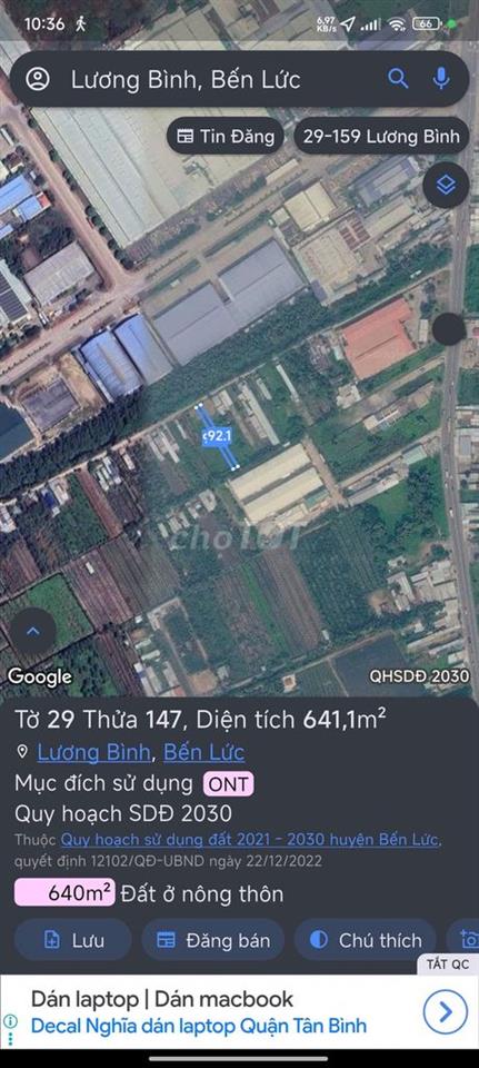 Bán 2634m2 đất xã Lương Bình -1828m2 thổ cư , làm nhà trọ, kho xưởng.