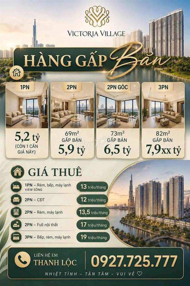 (Hàng Độc Quyền) Giỏ Hàng Căn Hộ Victoria Village Trực Tiếp Từ CĐT