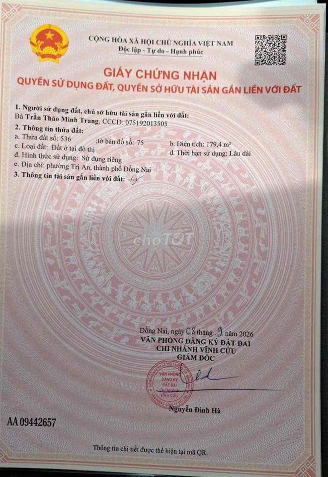 Bán đất Trị An, Vĩnh Cửu, đồng nai