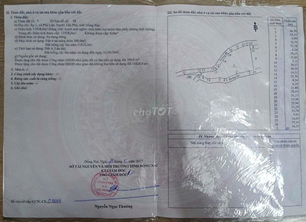 Cần chuyển nhượng quỹ đất hiếm 11.928m2 - P. Tân Phú, TP. Đồng Nai