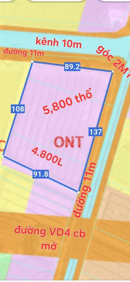 1,06ha, có 5,800 thổ, góc 2MT , Kế chợ Đồn 4, Bình Thành, Đức Huệ, LA