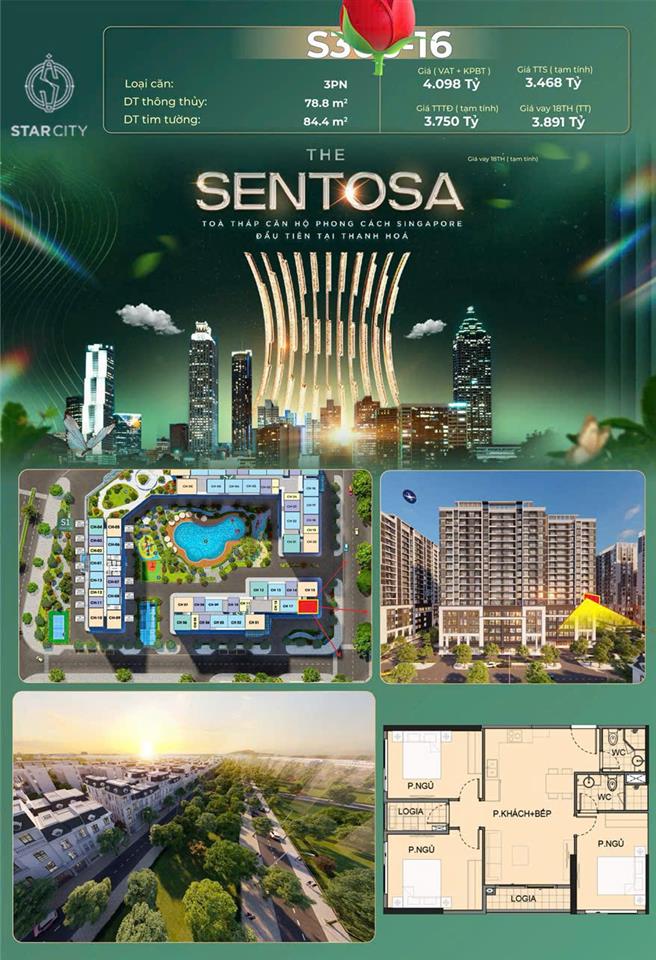 QUỸ CĂN 3 PHÒNG NGỦ ĐẸP HIẾM TẠI THE SENTOSA – VINHOMES STAR CITY THANH HÓA