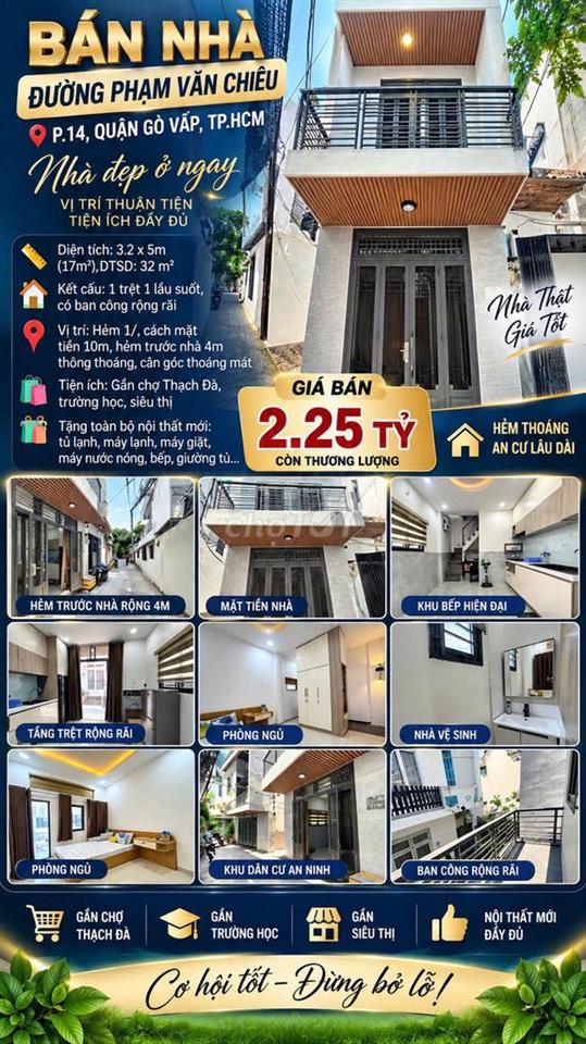 [SHR] Hẻm 4m - Phạm Văn Chiêu 17m2 1 Trệt 1 Lầu Full Nội Thất Mới
