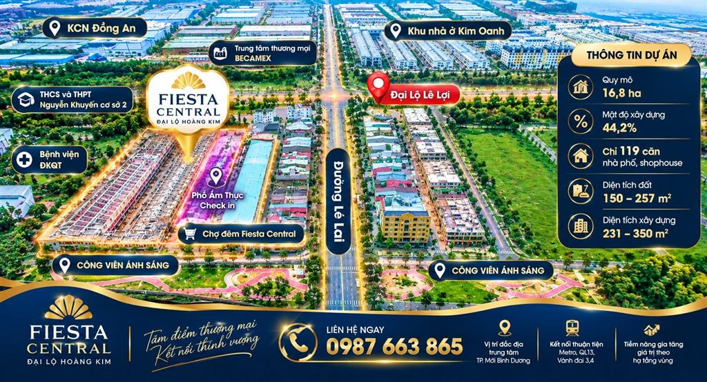 FIESTA CENTRAL BECAMEX BÌNH DƯƠNG 0987663865 – NHÀ PHỐ 2 MẶT TIỀN CHỈ 4,6 TỶ/CĂN