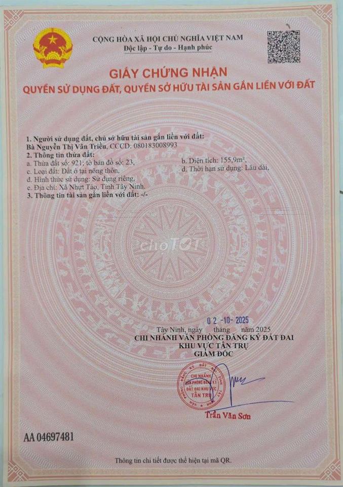 đất thổ cư 100% tại Lạc Tấn, Tân Trụ, Long An