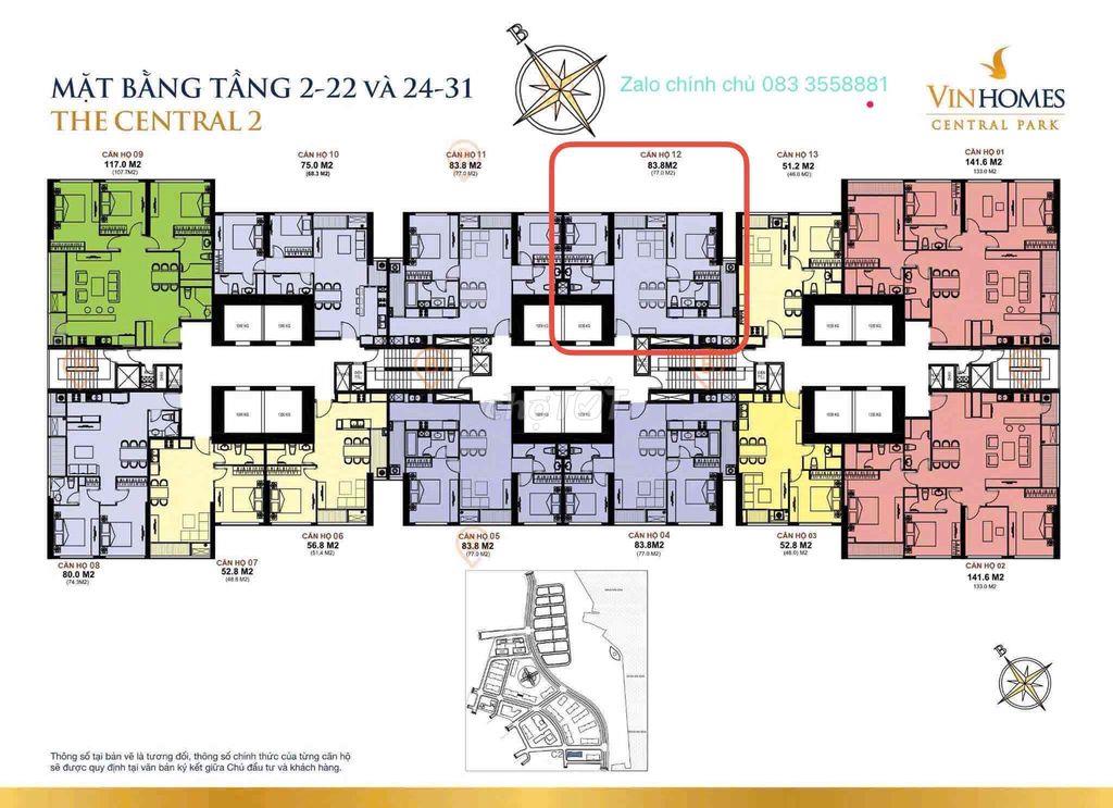 CHÍNH CHỦ BÁN CĂN HỘ VINHOMES CENTRAL PARK – CENTRAL 2 (C2.12) - ZALO CHÍNH CHỦ 0833558881