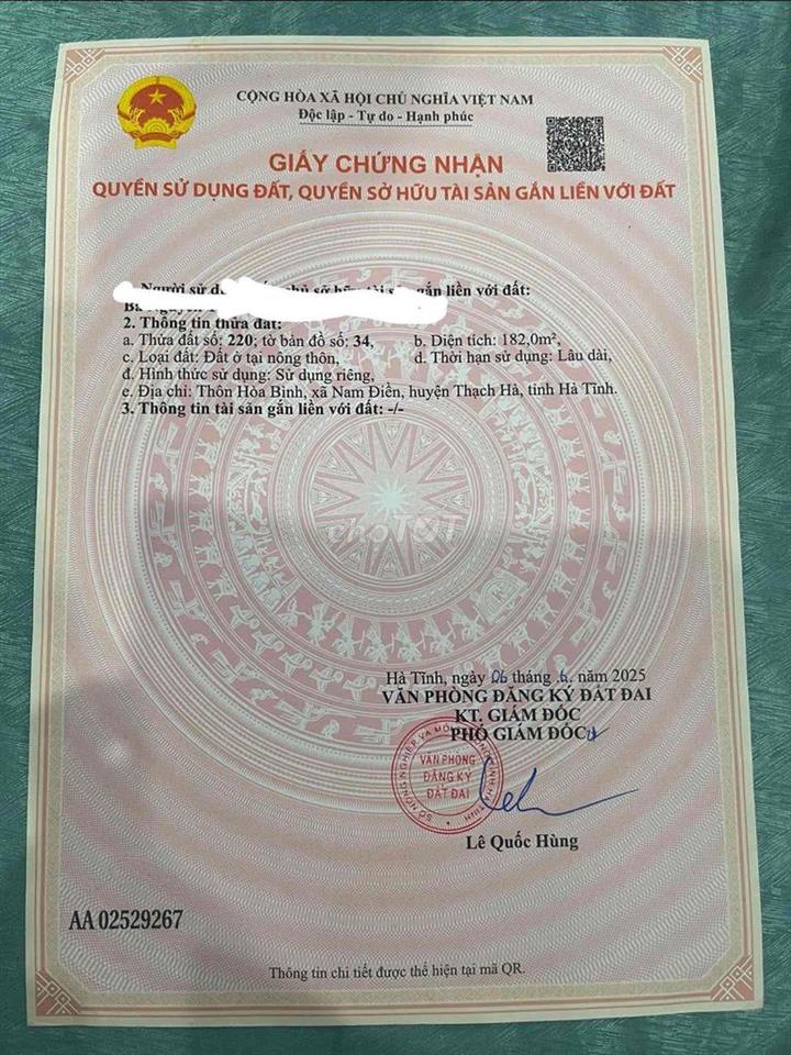 bán đất full thổ cư nam hương cũ, gần trường học , gần trạm y tế